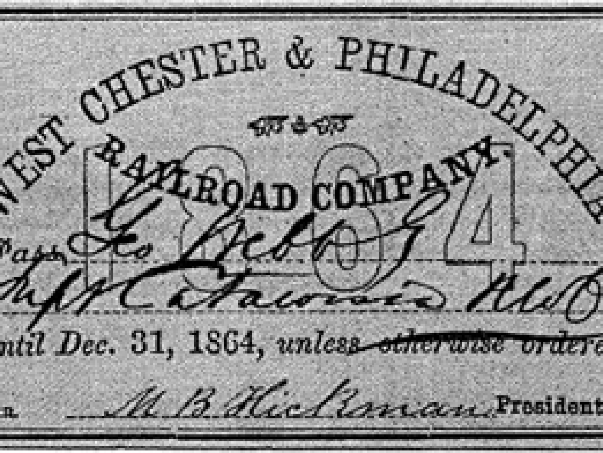 1864 West Chester & Philadelphia Railroad Company pass.
